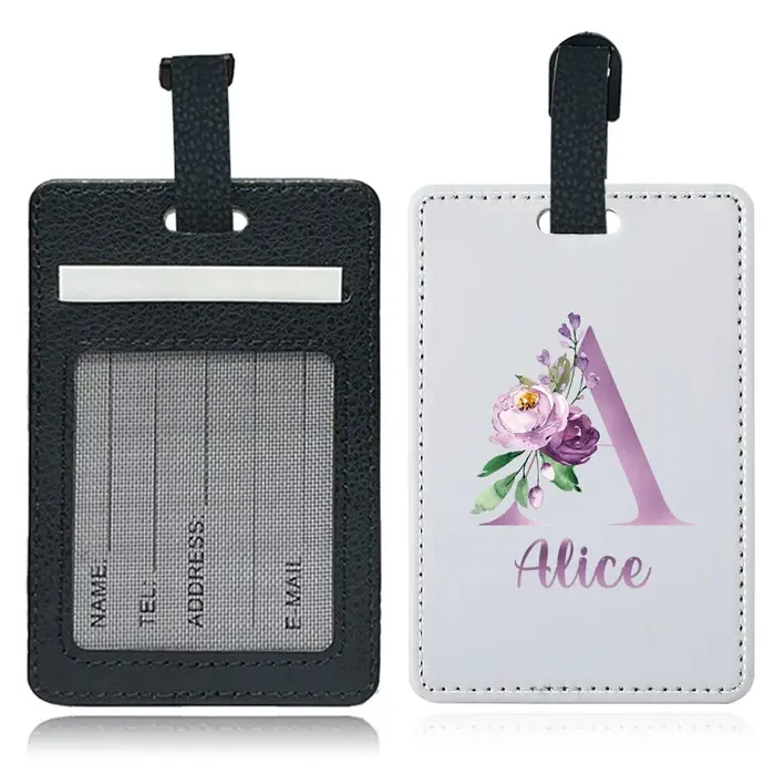 Étiquette de bagage personnalisée en PU avec nom, porte-identifiant pour avion, porte-adresse pour v