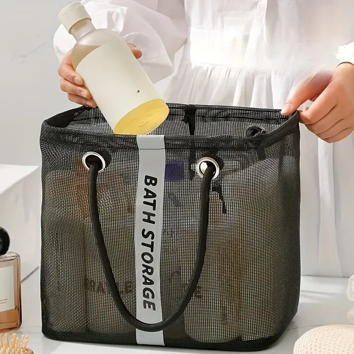 Sac de toilette portable en maille avec poignée, séchage rapide, grande capacité, pour salle de bain