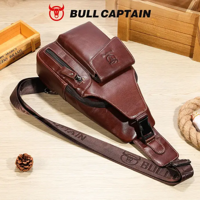 Sac à dos bandoulière en cuir véritable BULLCAPTAIN pour homme