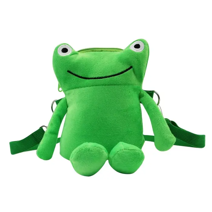 Sac à bandoulière décontracté de dessin animé, mignon vert pour grenouille, sacoche en peluche, sac