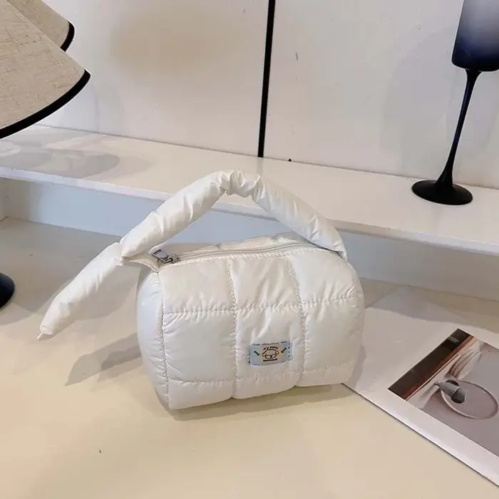 Sac fourre-tout matelassé en nylon à motif plissé, grande capacité, léger, en polyester, pour cosmét