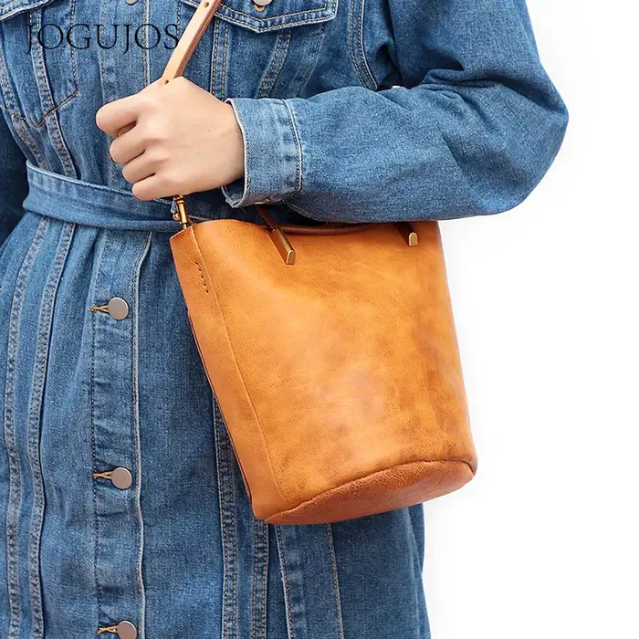 Cylindre femmes sac à bandoulière tanné végétal en cuir véritable avec sac portable sac