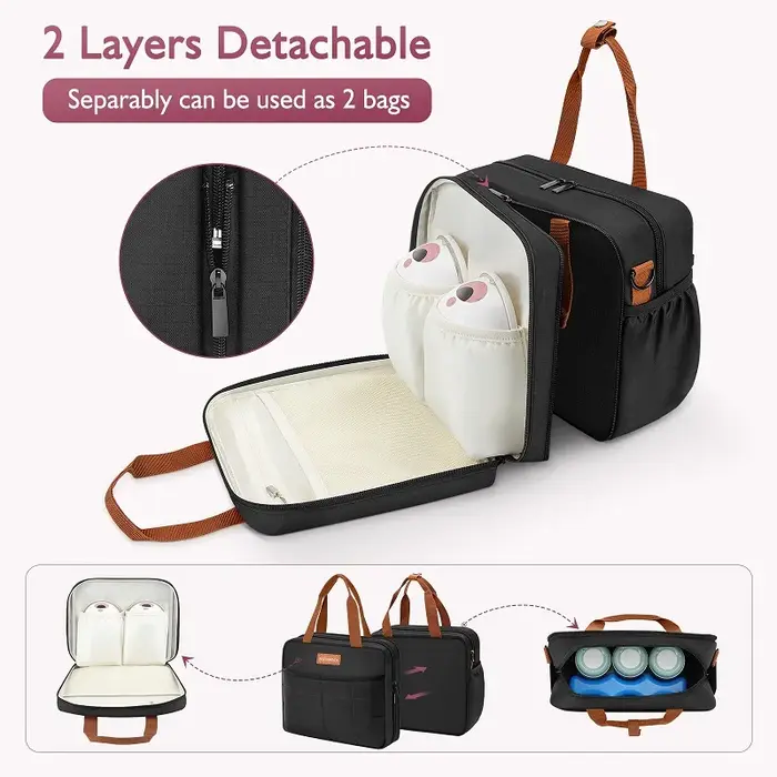 Sac de tire-lait détachable avec sac de glace, sac de voyage Portable à Double couche pour refroidisseur de lait maternel, Compatible avec tire-lait Portable