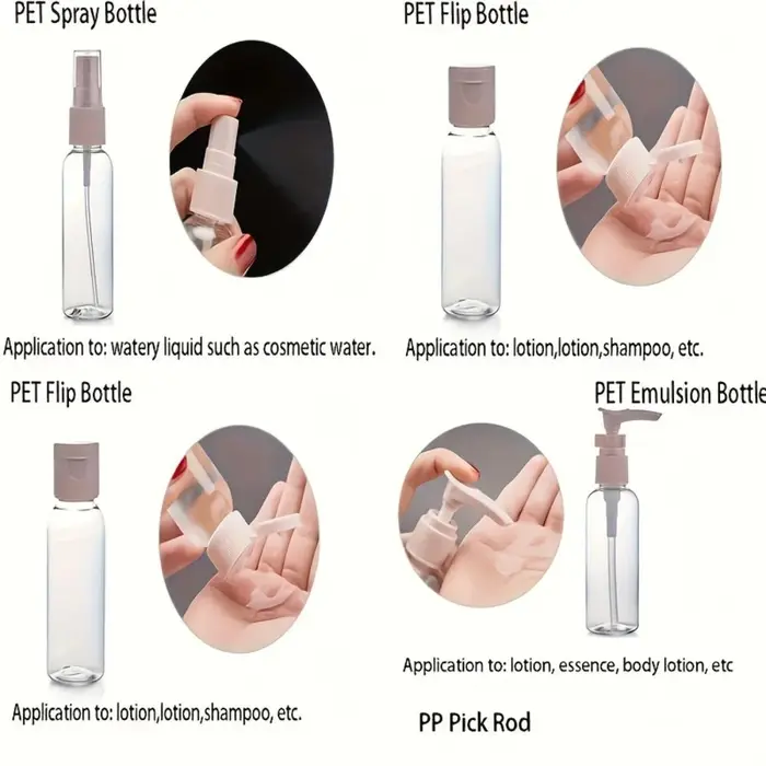 Kit de 7 flacons de voyage pour produits de toilette