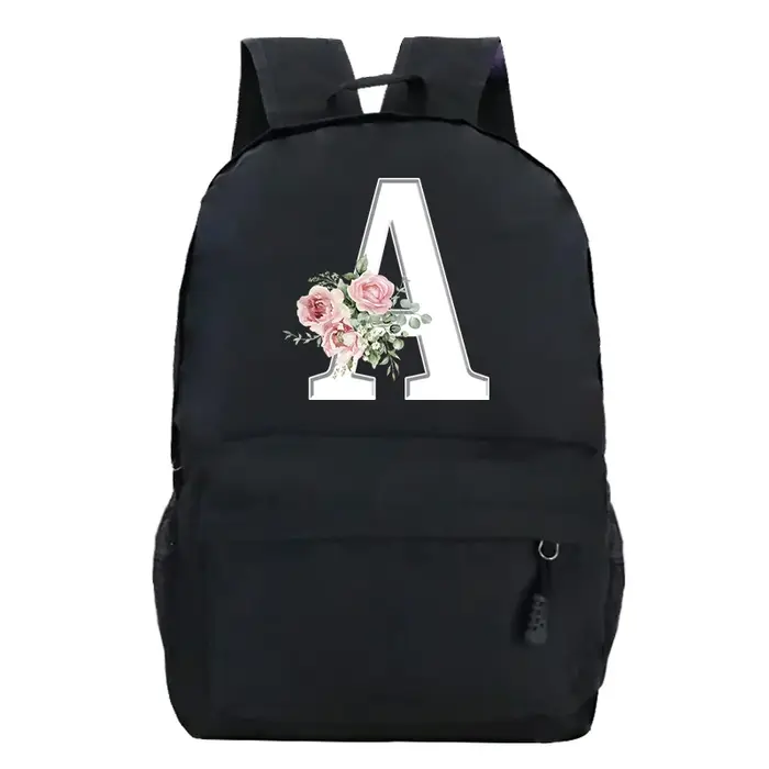 Étudiant dames Rose Floral Alphabet blanc impression sac à dos femmes fleur Harajuku cartables femme