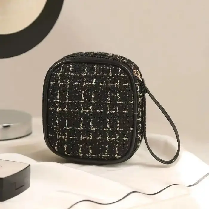 Mini trousse de maquillage tissée – Pochette cosmétique portable avec fermeture éclair, organisateur