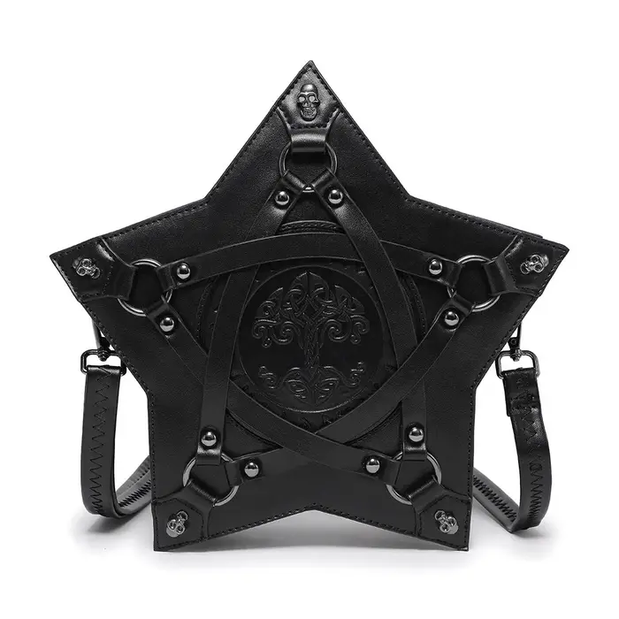 Sac à bandoulière gothique noir pentagramme multifonctionnel unisexe Punk Halloween Cosplay sac à ma