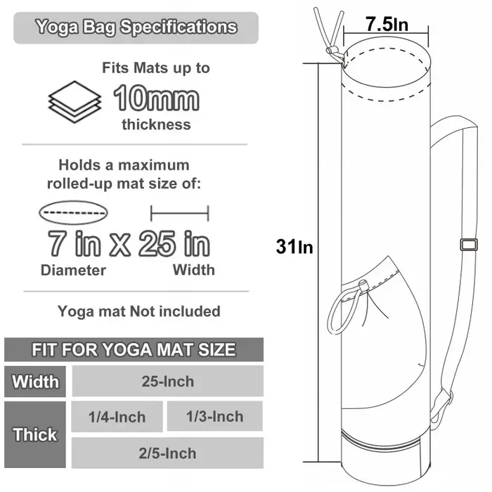 Sac pour tapis de yoga avec poche pour bouteille d'eau et rangement humide – Support multifonctionnel pour salle de