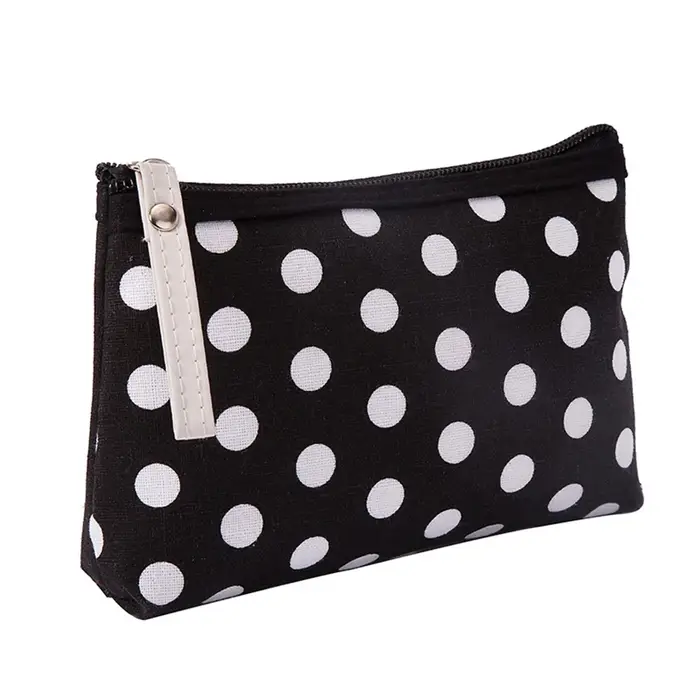 Sac de maquillage en toile imprimé de points, sacs à cosmétiques pour femmes, trousse de toilette, o