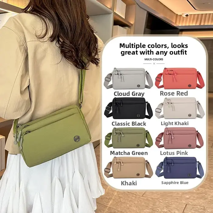 Sac à bandoulière décontracté et élégant, minimaliste, grande capacité, multi-zippé, léger, imperméable, pour femmes
