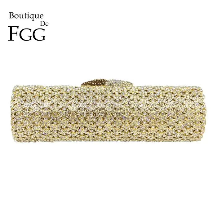 Boutique De FGG élégant baril rond femmes petits sacs De soirée cristal pochette