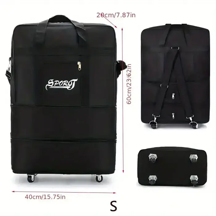 Pack de voyage roues pour femmes hommes extensible pliable chariot bagages polyvalent valise noire p