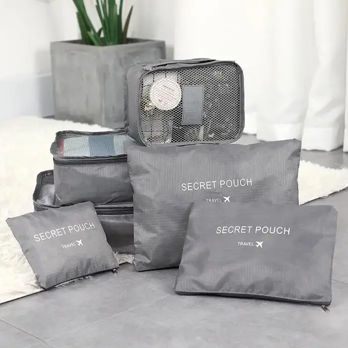 Nouvel ensemble de 6 sacs de rangement pour vêtements de voyage - Organiseurs de bagages portables avec pochette à chaussures
