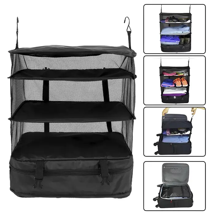 Organisateur de voyage suspendu pliable à 3 couches – Sac de rangement multifonctionnel pour vêtements et articles de toilette