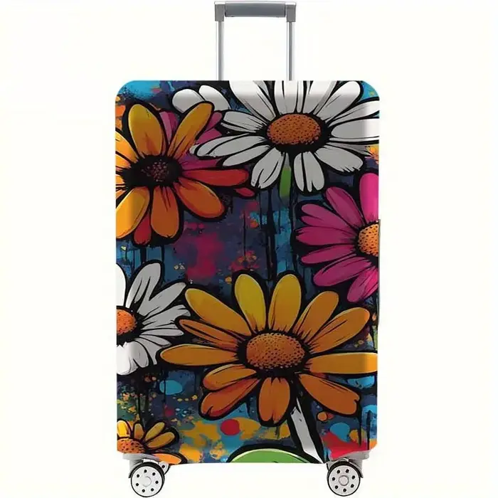 Housse de bagage à motif marguerite – un accessoire de voyage anti-poussière et extensible, adapté a