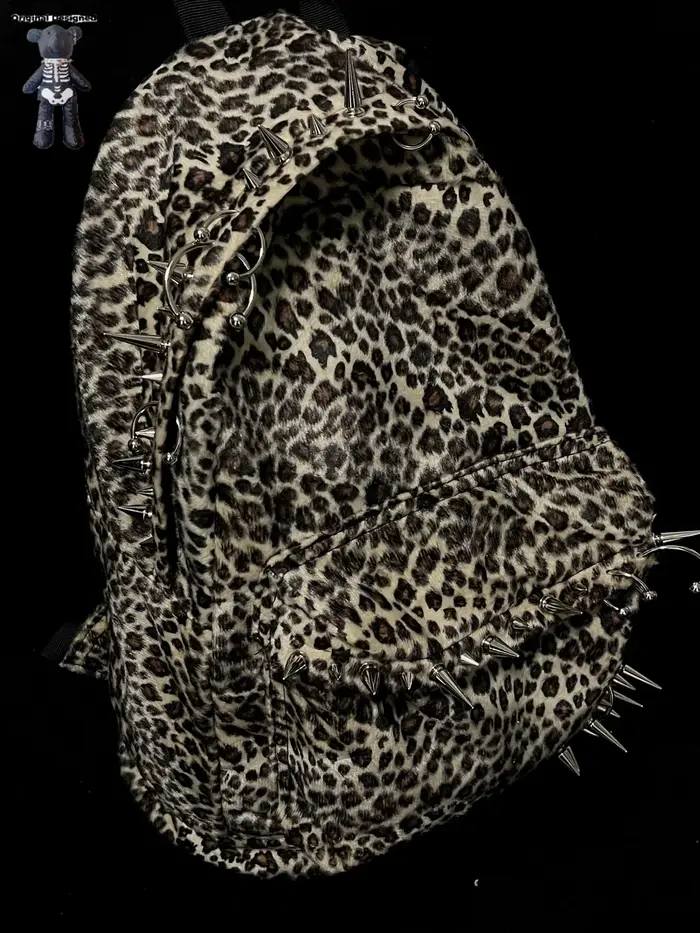 Sac à dos punk rivet imprimé léopard pour hommes et femmes
