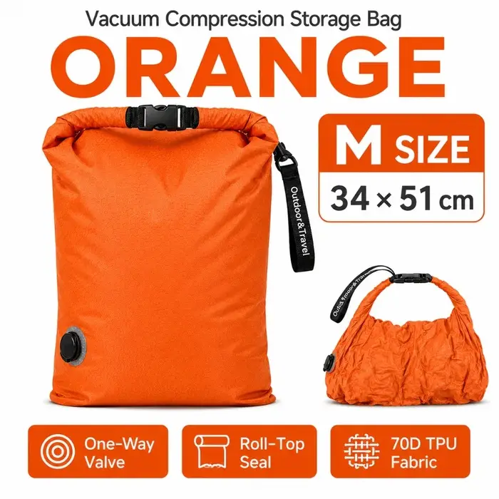 Sac de compression sous vide de voyage 70D TPU étanche avec fermeture roll-top et valve unidirection