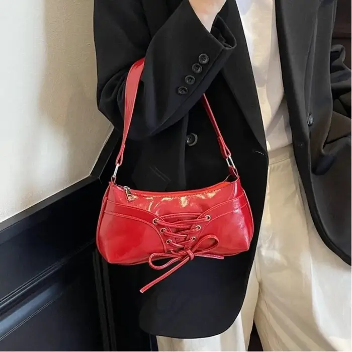 Sac à bandoulière élégant en cuir PU couleur unie pour femme