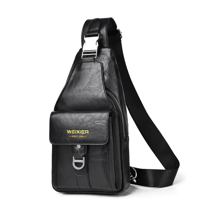 Sac de poitrine en cuir PU pour hommes, sac à bandoulière, sac à bandoulière, sac de messager d'affa
