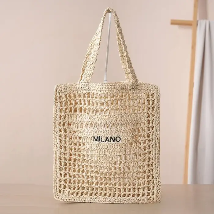 Sac d'été en paille tressée grande capacité, fourre-tout ajouré pour femme, sac de plage et de villé