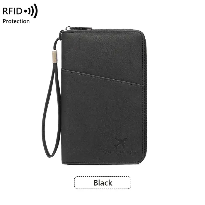 Porte-documents de voyage, sac de passeport multifonctionnel bloquant RFID avec portefeuille de rang