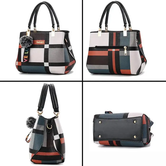 Sac à main à carreaux de luxe femmes Hairball sac à bandoulière en cuir PU grande capacité sac