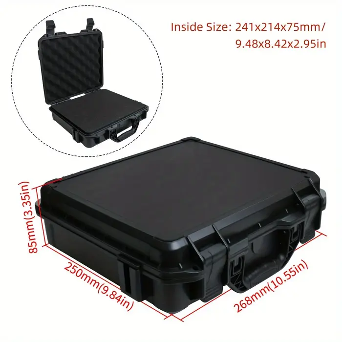 Valise noire étanche et durable pour appareil photo/outils, intérieur en mousse personnalisable, por