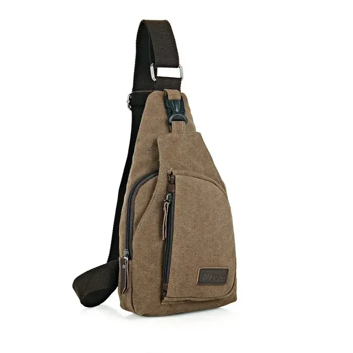 Nouveau Sac à Bandoulière Multifonctionnel en Toile et Cuir Style Vintage pour Homme 2026 – Petit Sac de Poitrine/Épaule pour Activités de Plein Air