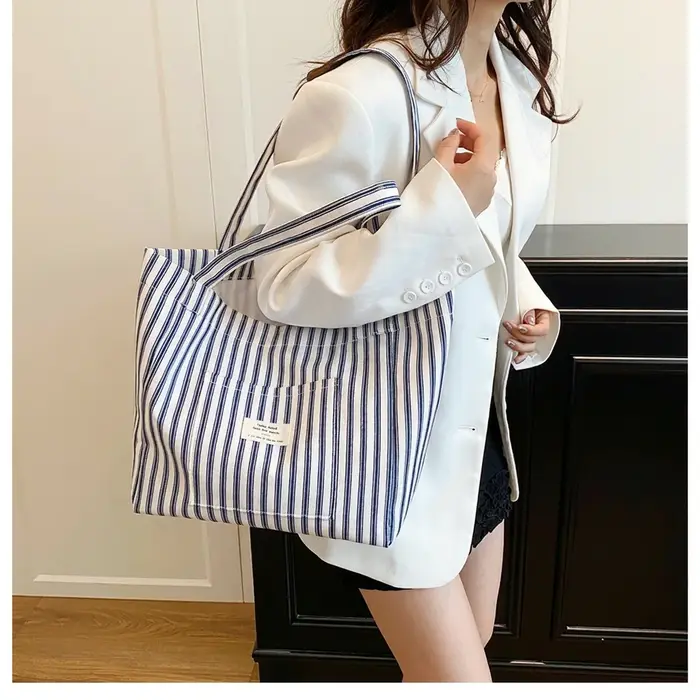 Sac fourre-tout en toile à rayures verticales