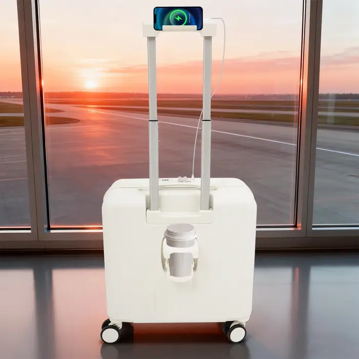 Valise cabine ABS 18 pouces avec ouverture frontale 180° ° Valise de voyage avec compartiment pour