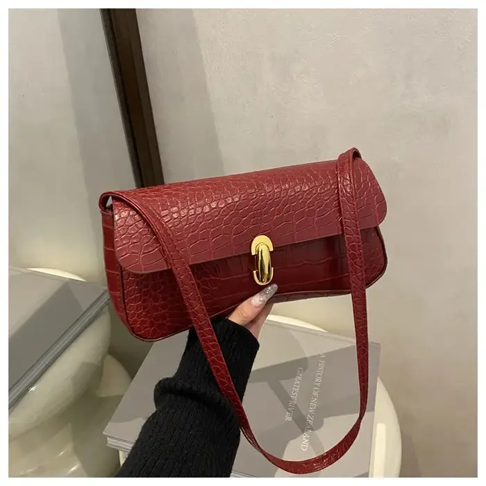 Sac fourre-tout vintage pour femme en similicuir PU à motif crocodile avec boucle, sac à bandoulière