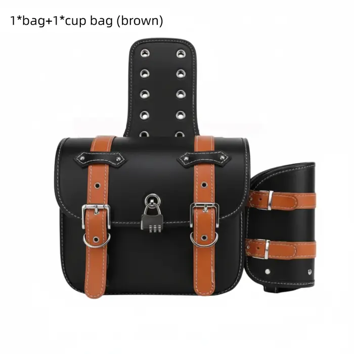 1 sacoche de selle imperméable en cuir PU, grande capacité, design cool avec porte-bouteille, sacoch