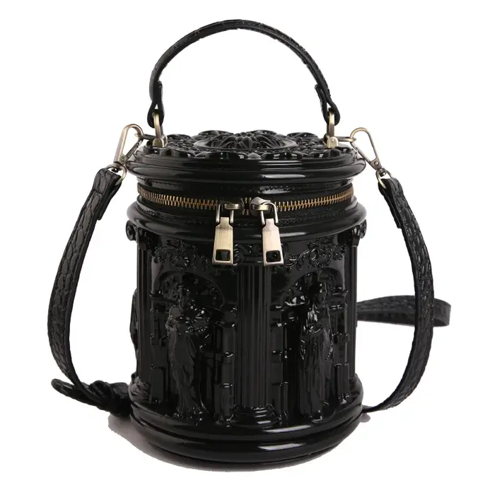 Sac seau mini vintage en PU à relief 3D pour femme, noir, blanc, argent, marron, avec bandoulière ré