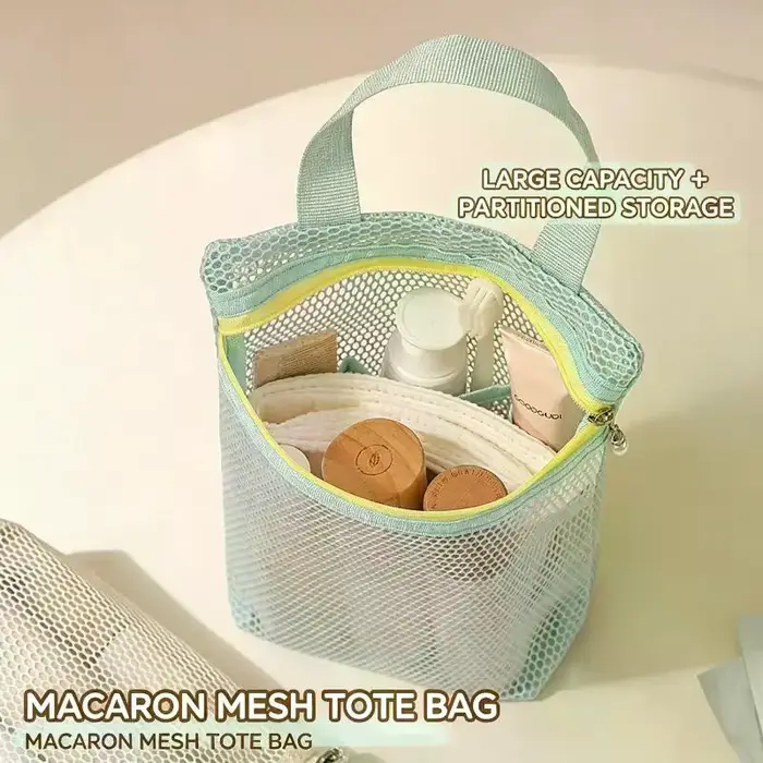 Trousse de toilette de voyage - Sac de rangement respirant en tissu maillé de grande capacité pour articles divers