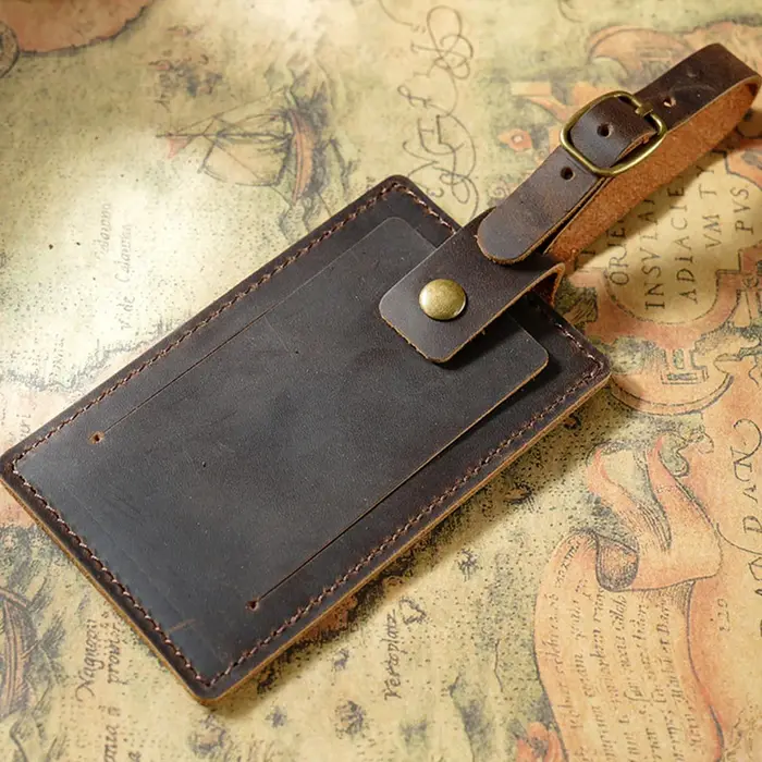 Étiquette de bagage en cuir avec lettre personnalisée-étiquette de voyage en peau de vache de couche
