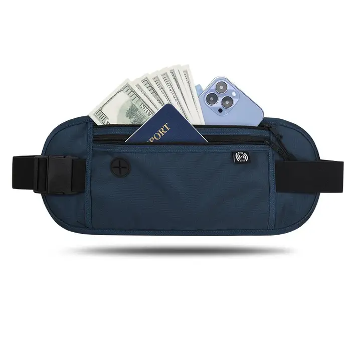 Portefeuille de ceinture de voyage en plein air étanche, sac de taille bloquant RFID, sac banane mul