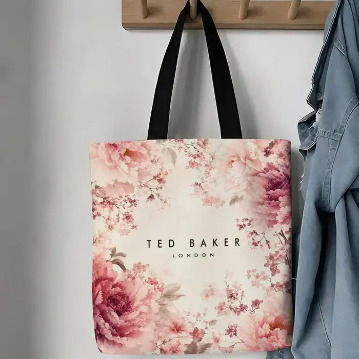 Sacs de rangement de la marque Ted Baker, sac fourre-tout en toile, pliable, réutilisable, pour les courses, les cadeaux, les trajets domicile-travail