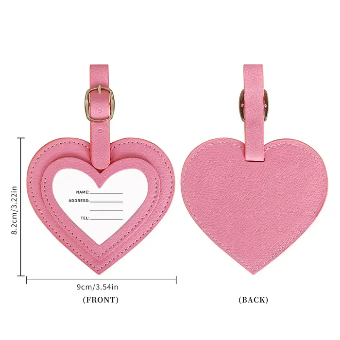 Étiquette de bagage tendance en forme de cœur en cuir PU, anti-perte, pour valises et poignées de ba