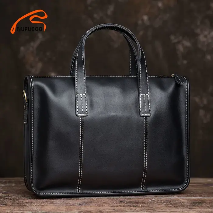 NUPUGOO – serviette d'affaires en cuir véritable pour hommes