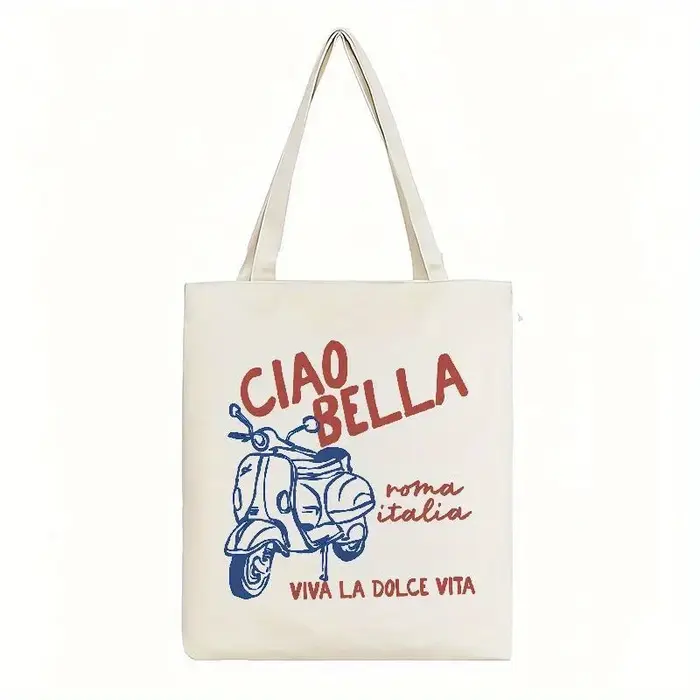 Sac fourre-tout en toile à motif Ciao Bella Roma Italia, adapté à un usage quotidien, aux courses, à
