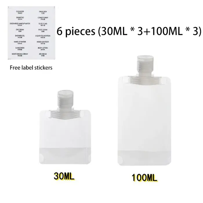 Bouteilles de voyage vides, sacs souples rechargeables, distributeurs de lotion, sacs de rangement p