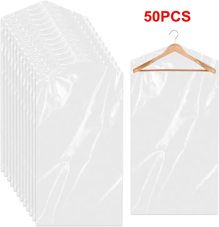 50 pièces de housses de protection transparentes en plastique pour vêtements, sacs anti-poussière en