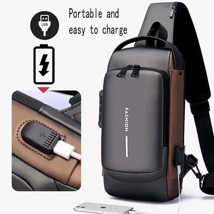 Sac à bandoulière multifonction antivol USB