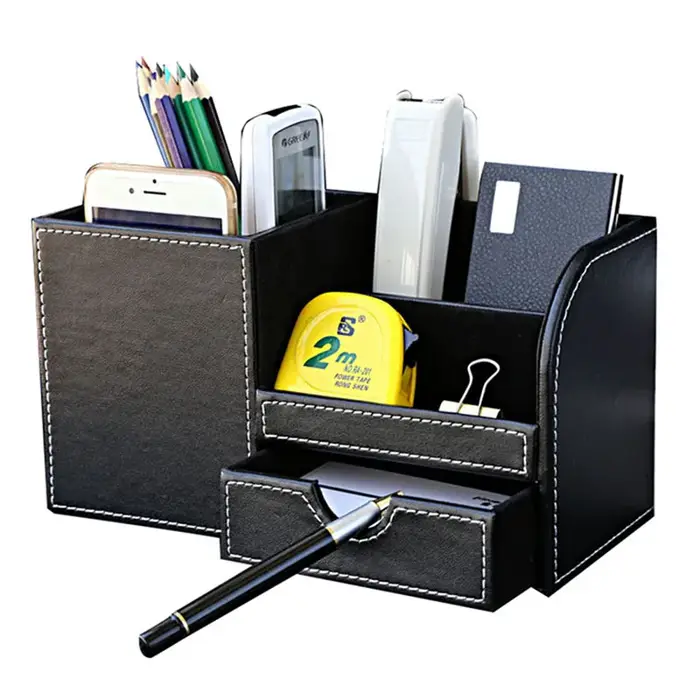 Porte-stylo de bureau en cuir PU, porte-papeterie, organisateur de cosmétiques pour bureau, accessoires de rangement scolaires