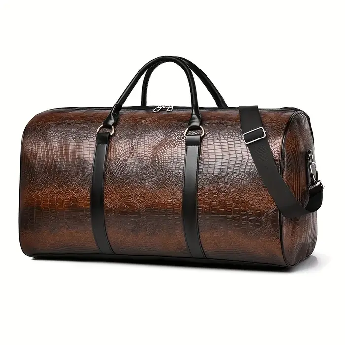 Sac polochon de voyage rétro texturé crocodile de grande capacité – Bagage de vacances unisexe durab