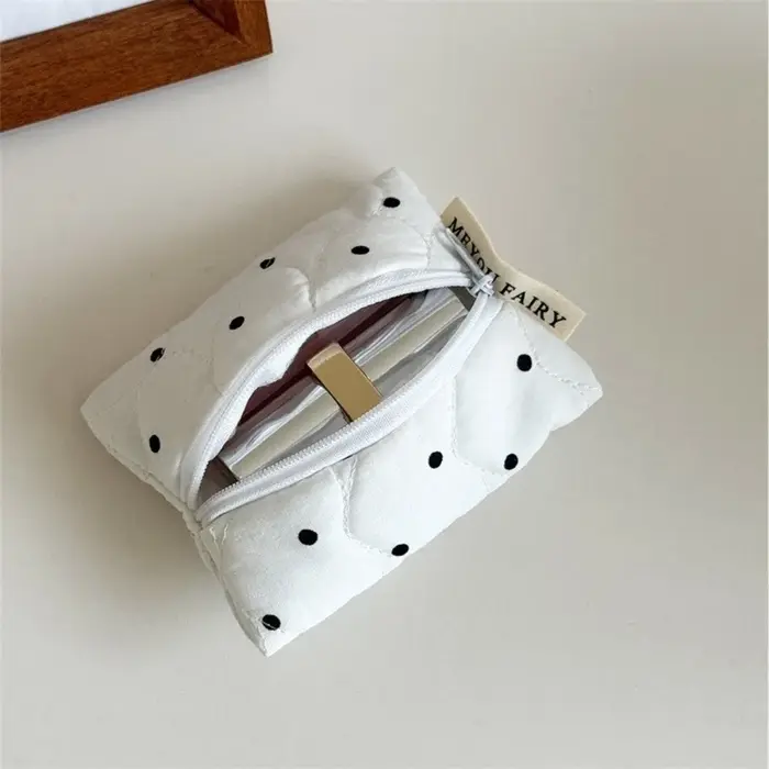 Pochette de maquillage matelassée à pois, grande capacité, portable, ultra-légère, petite pochette à