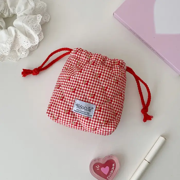 1 pièce Trousse de maquillage et de toilette portable de voyage à cordon de serrage, motif cerises m