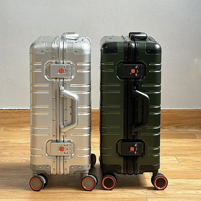 Valise de voyage tout en alliage d'aluminium-magnésium, bagage d'affaires à roulettes sur roulettes,