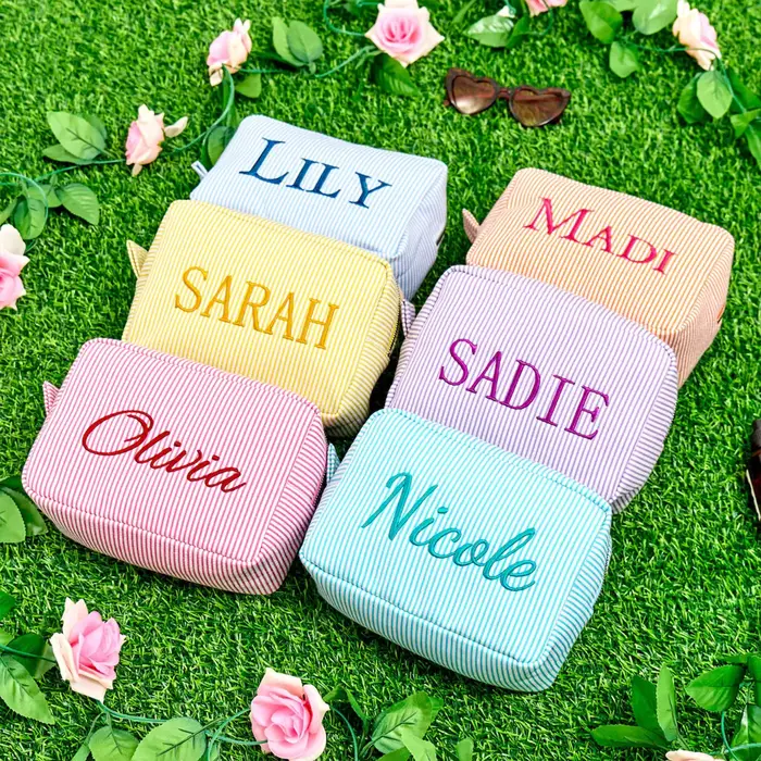 Pochette de maquillage rayée personnalisée