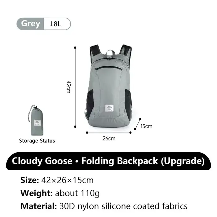 Sac à dos en silicone Naturehike Cloudy Goose 18L 22L, sac portable imperméable, sac à dos de randon